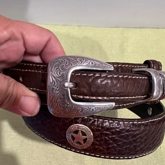 Brown Leather Belt with Silver Buckle. 36 - Picture 2 of 8